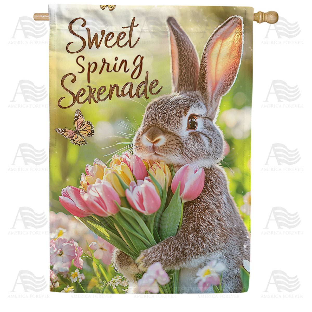Sweet Spring Serenade Realistic Bunny Double Sided House Flag