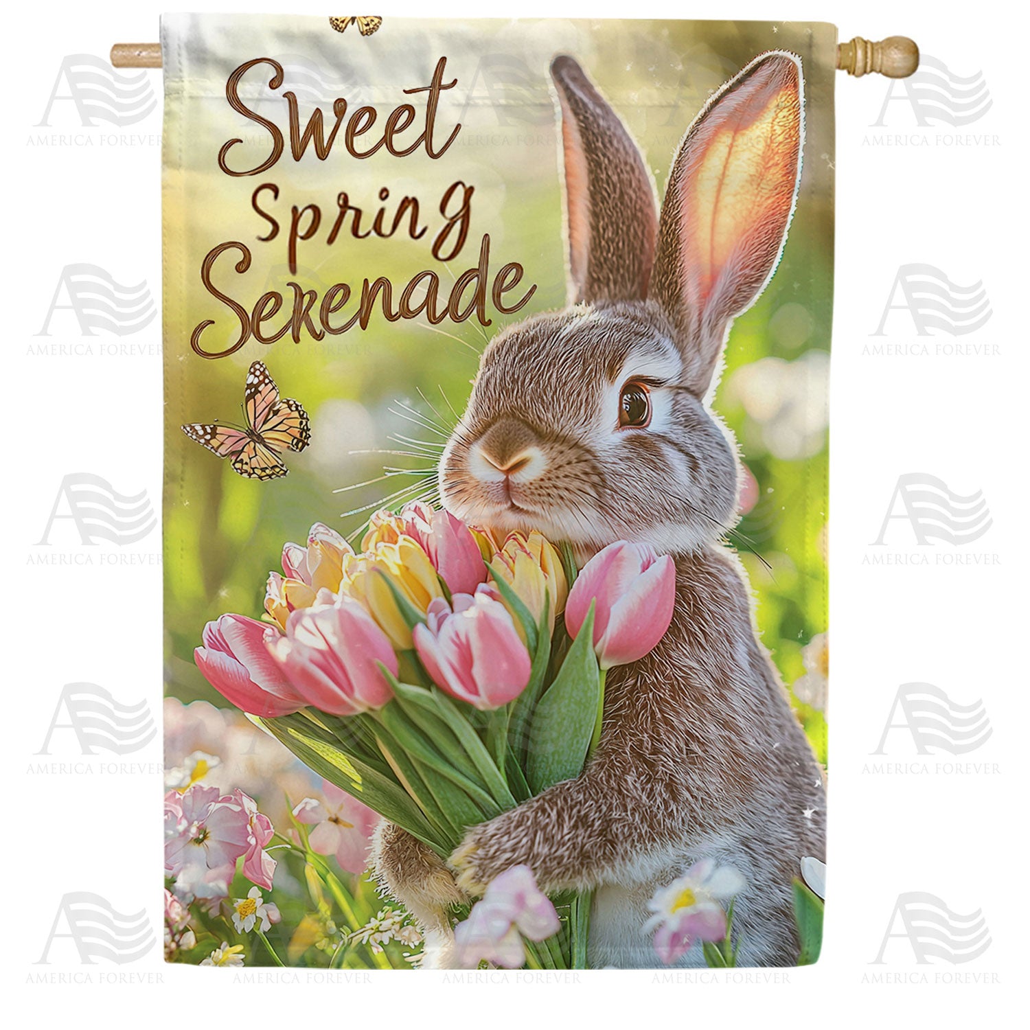 Sweet Spring Serenade Realistic Bunny Double Sided House Flag