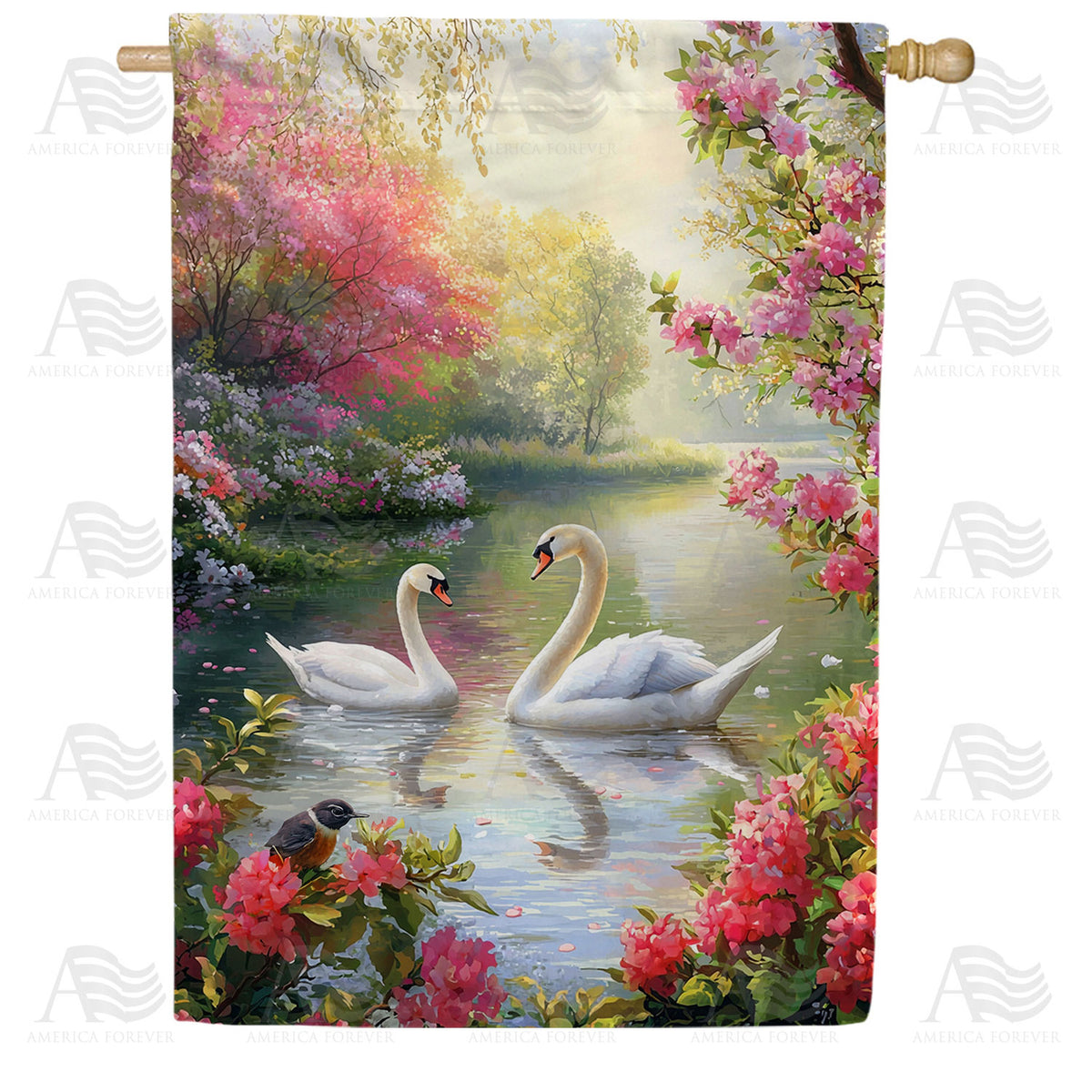 Spring Swan Garden Paradise Double Sided House Flag