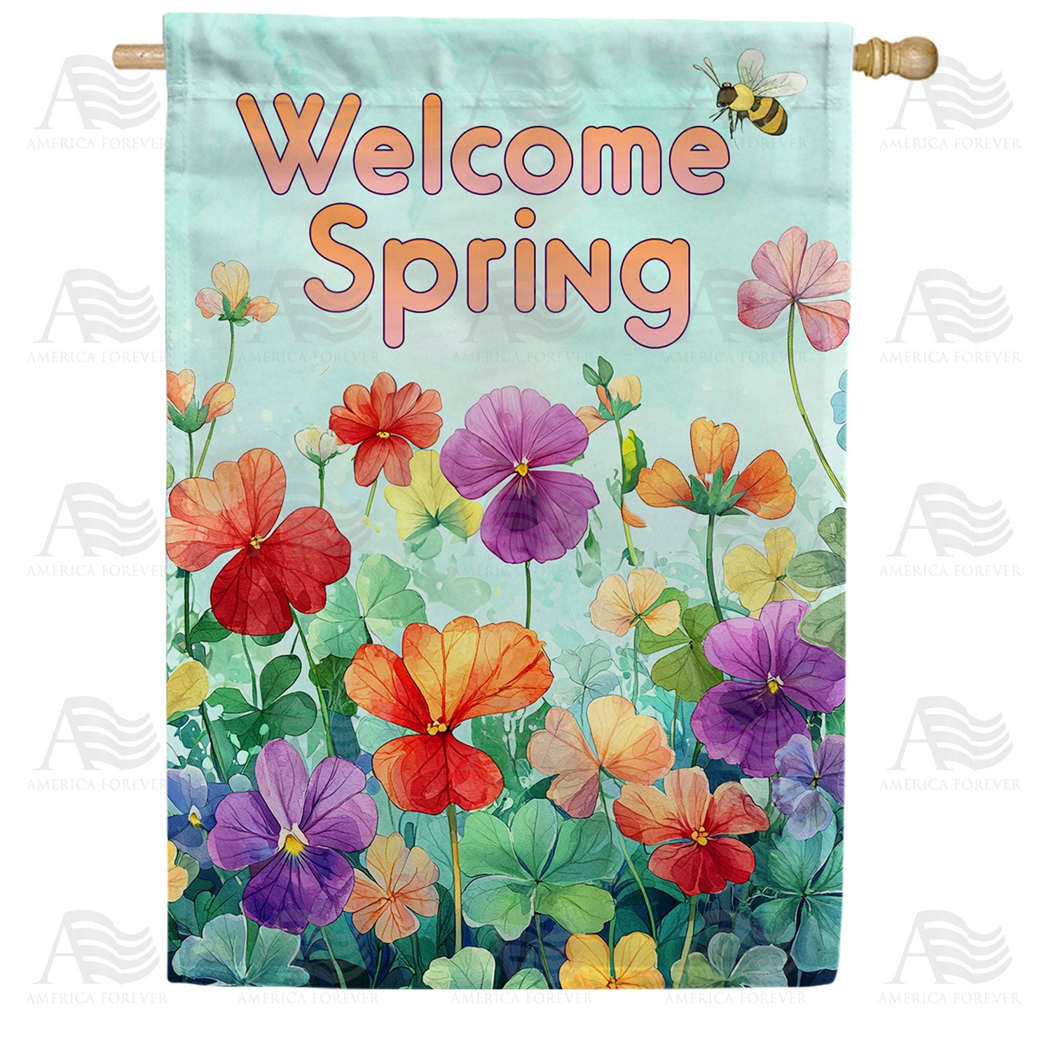 Welcome Spring Pansy Garden Double Sided House Flag