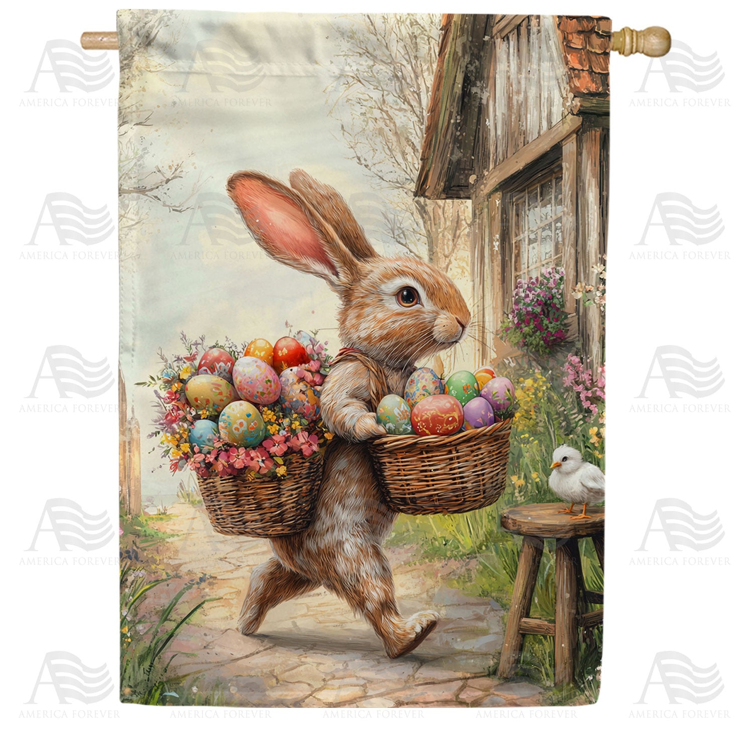 Easter Bunny Egg Basket Double Sided House Flag