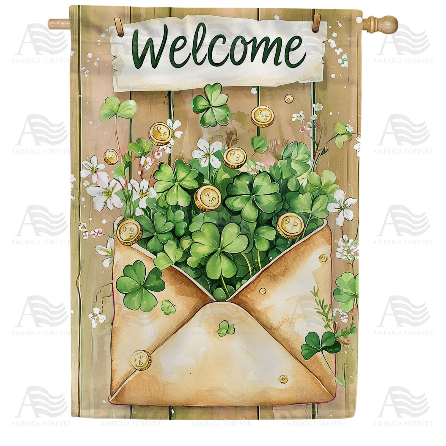 Welcome Shamrock Envelope Double Sided House Flag