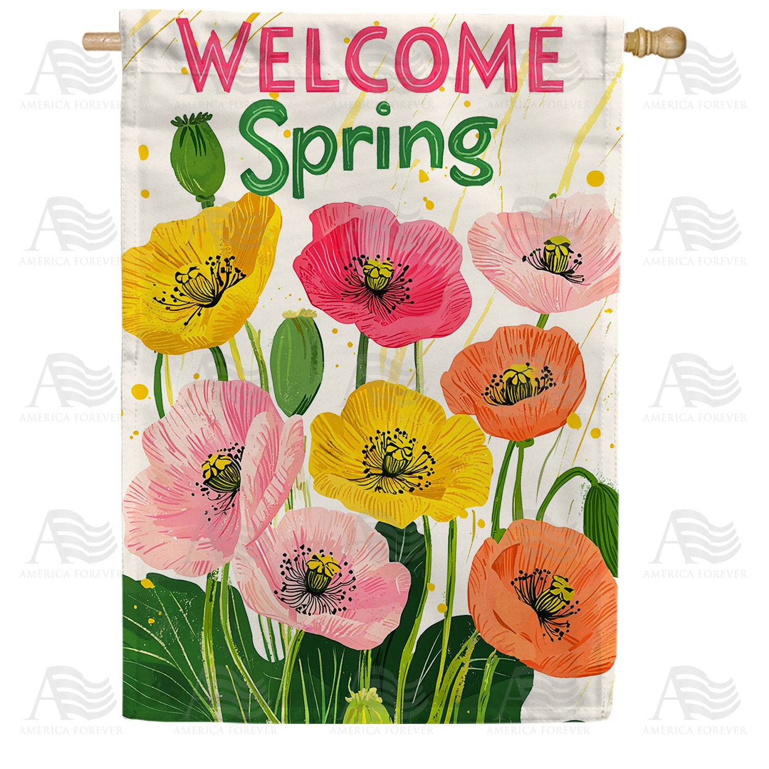 Welcome Spring Poppy Garden Double Sided House Flag