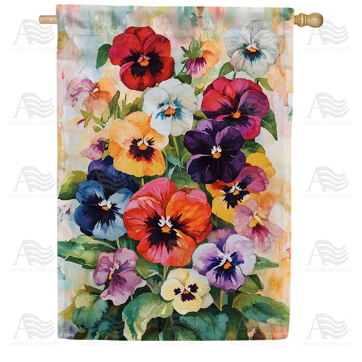 Watercolor Pansy Garden Double Sided House Flag
