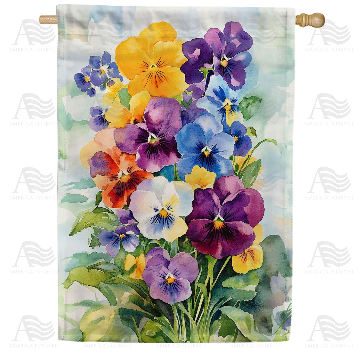 Watercolor Pansy Bouquet Double Sided House Flag