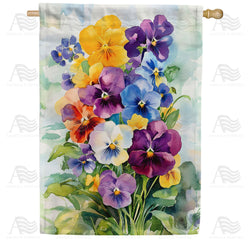 Watercolor Pansy Bouquet Double Sided House Flag
