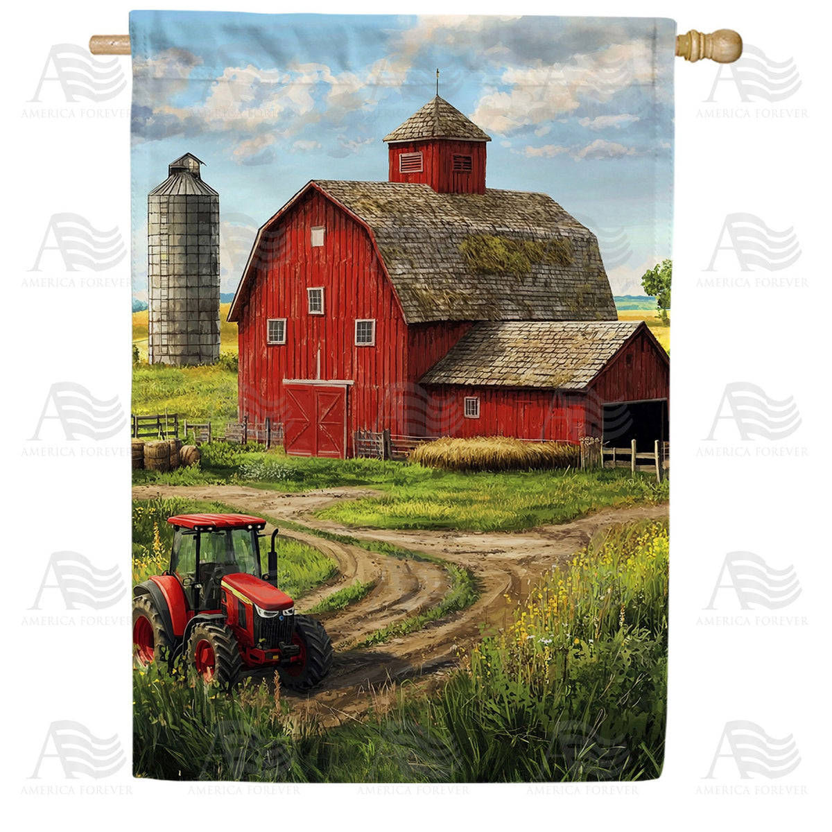 Classic Red Barn Farmstead Double Sided House Flag
