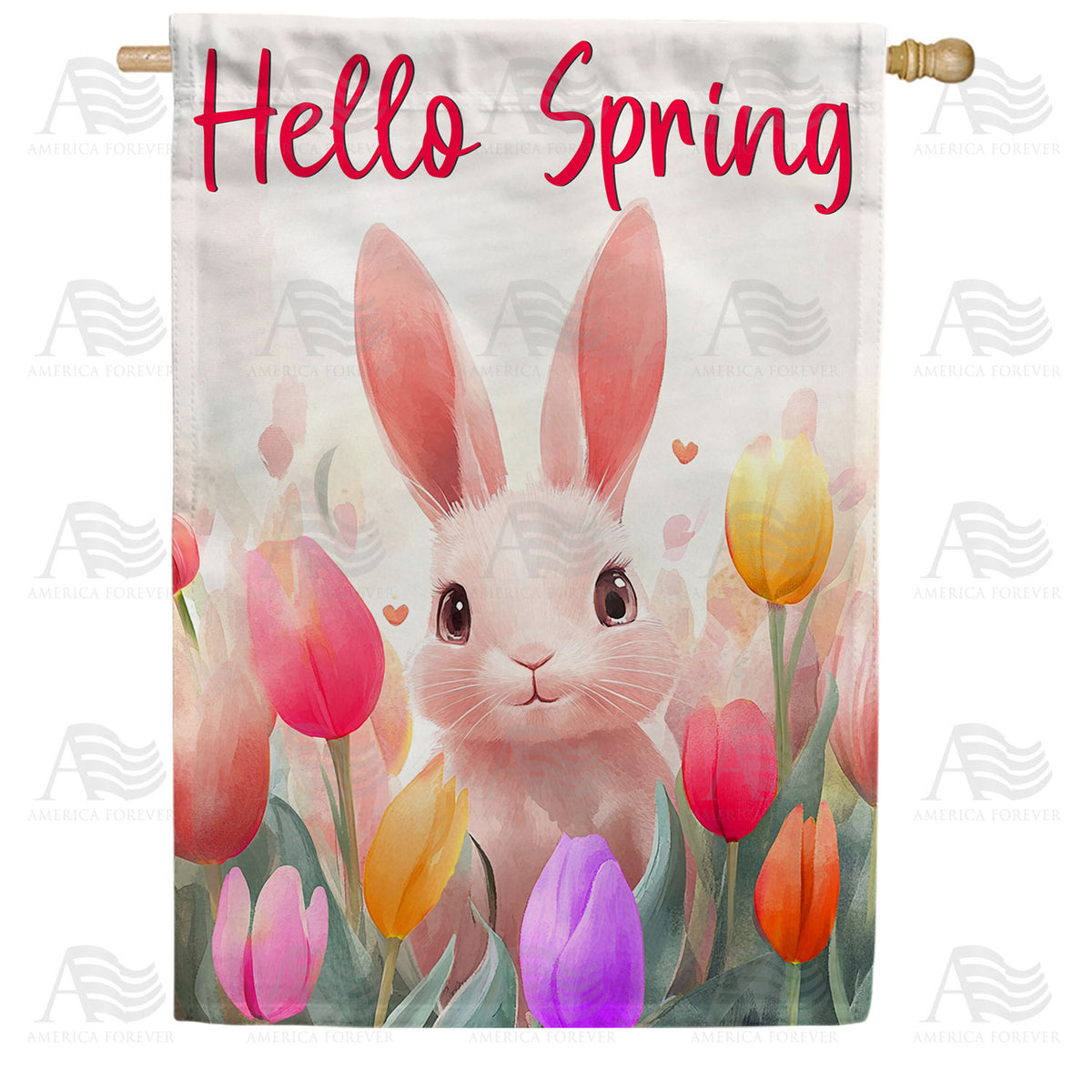 Hello Spring Bunny Tulips Double Sided House Flag
