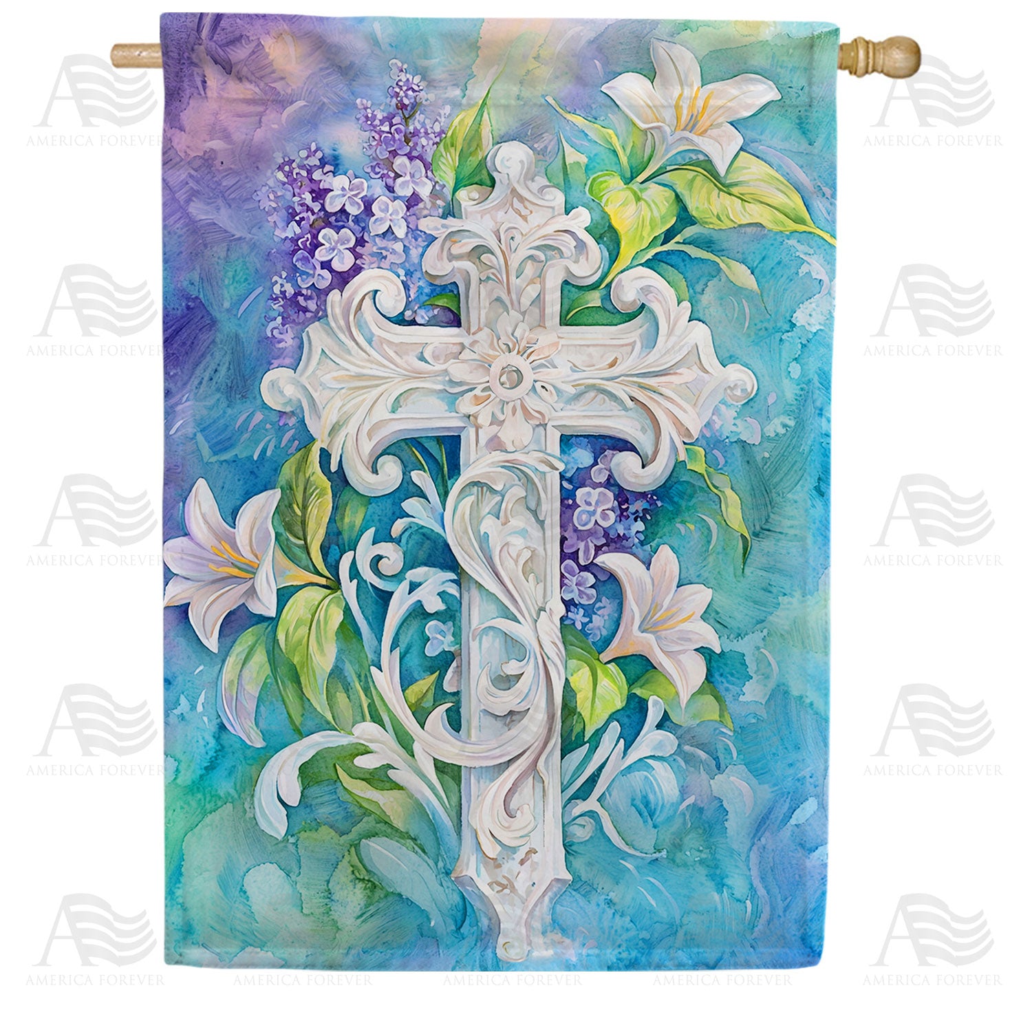 Easter Cross Lily Garden Double Sided House Flag