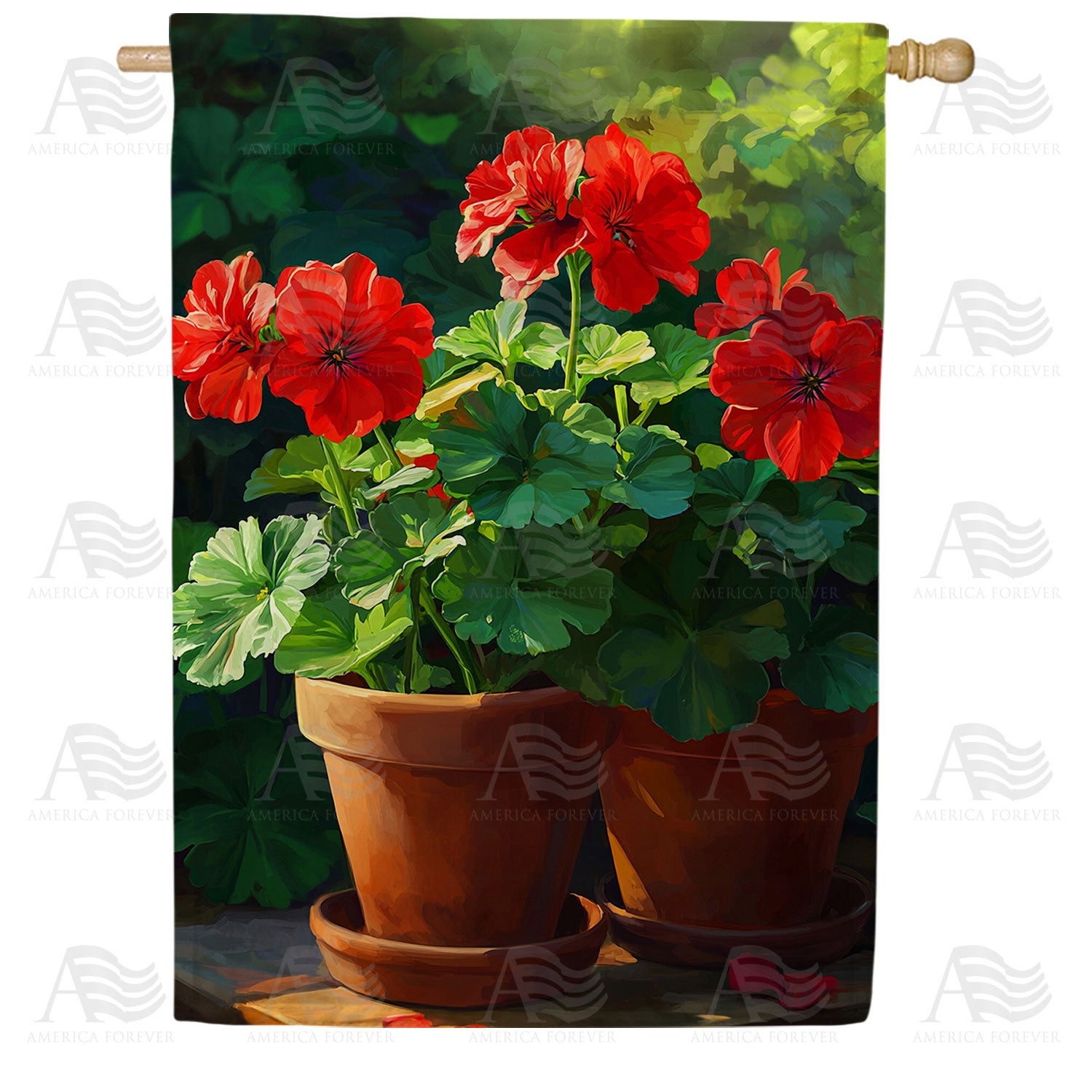Red Geranium Pots Double Sided House Flag