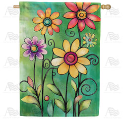Folk Art Flower Garden Double Sided House Flag