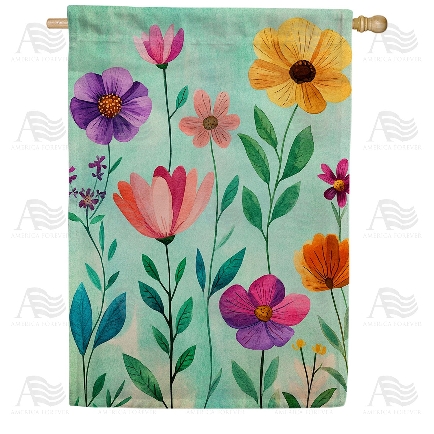 Watercolor Wildflower Garden Double Sided House Flag