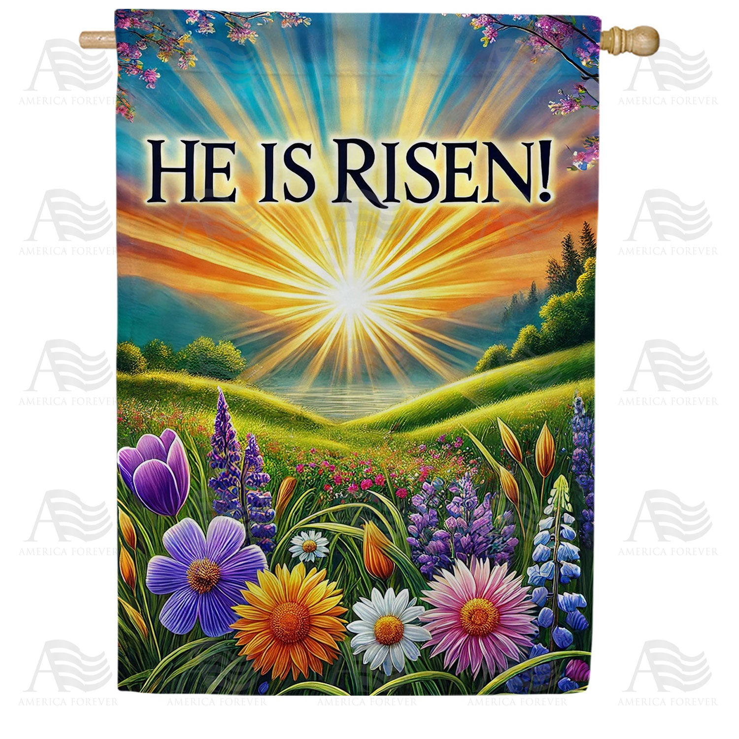 He Is Risen Easter Meadow Double Sided House Flag