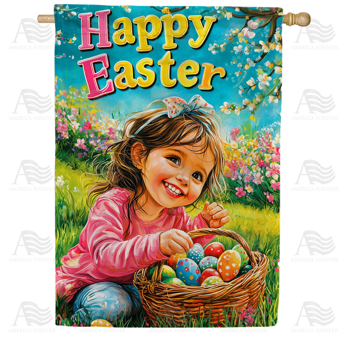 Happy Easter Girl Egg Hunt Double Sided House Flag