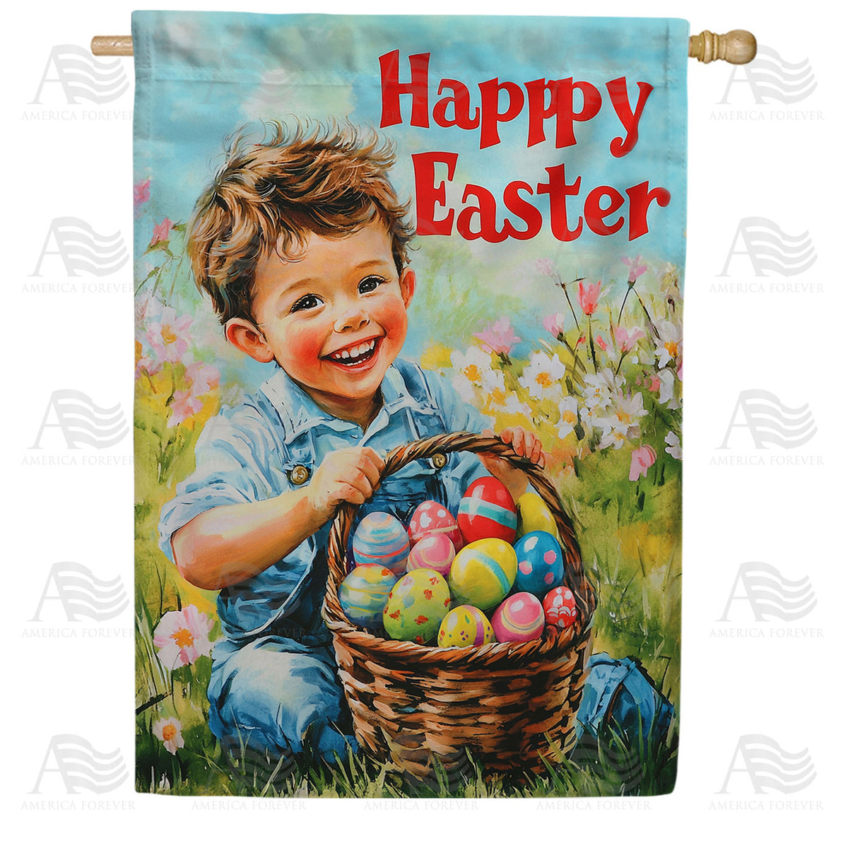 Happy Easter Boy Egg Hunt Double Sided House Flag