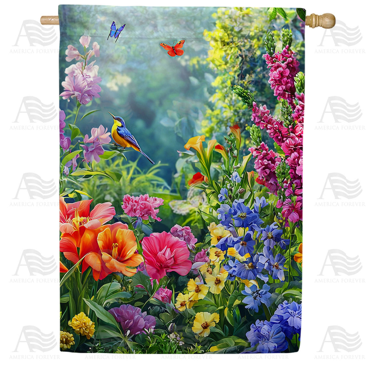 Summer Garden Bird Butterfly Double Sided House Flag