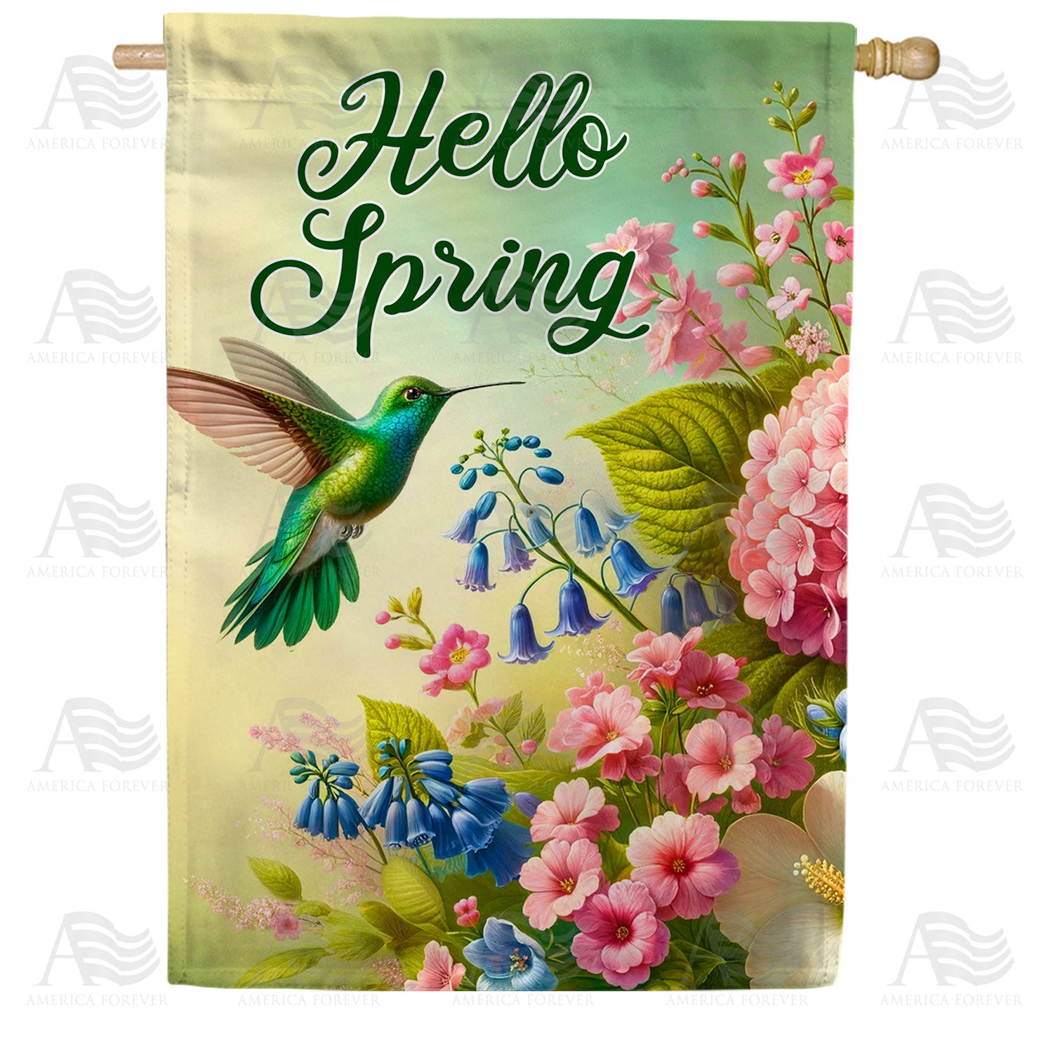 Hello Spring Hummingbird Floral Double Sided House Flag