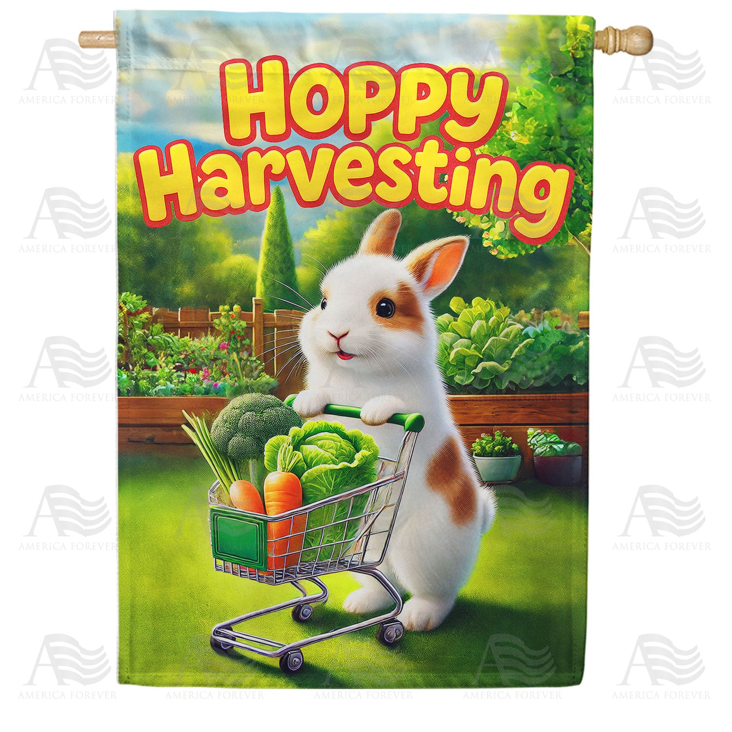 Hoppy Harvesting Bunny Double Sided House Flag