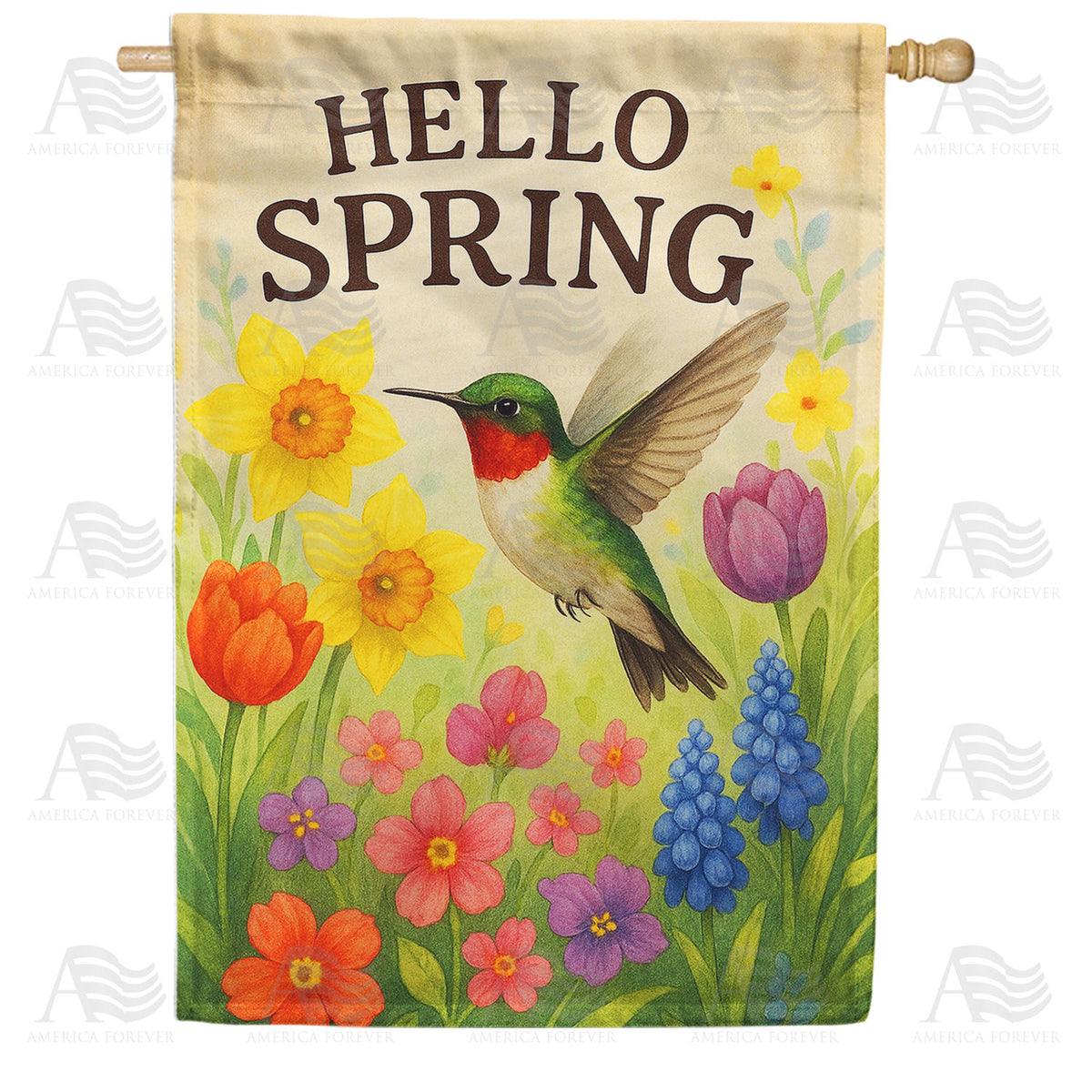 Hello Spring Hummingbird Double Sided House Flag