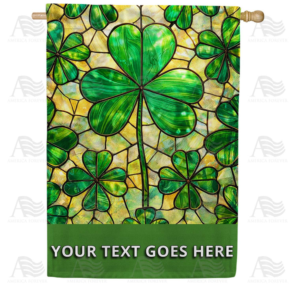 Personalized Stained Glass Shamrock St. Patrick's Day Double Sided House Flag