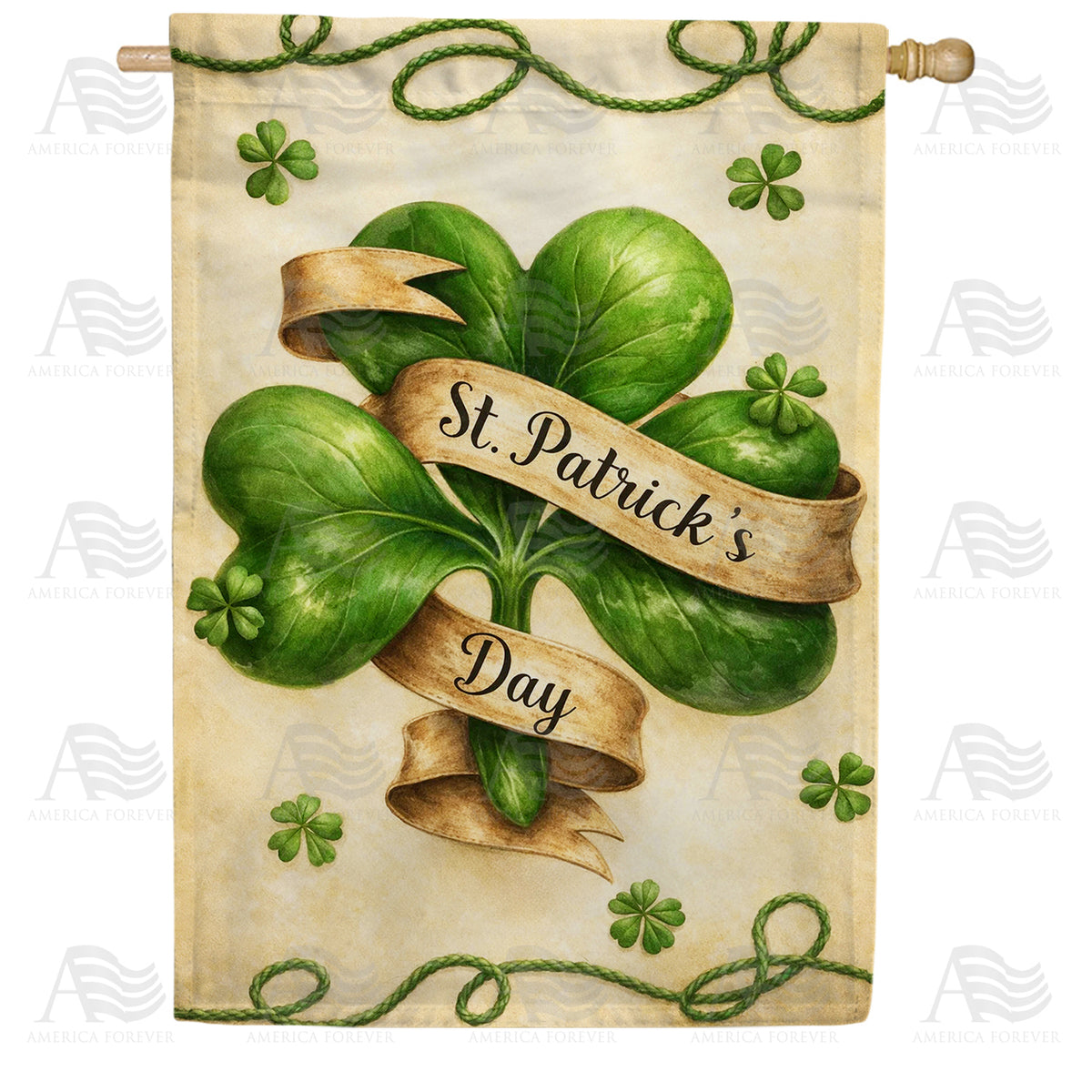 St. Patrick's Day Four Leaf Clover House Flag