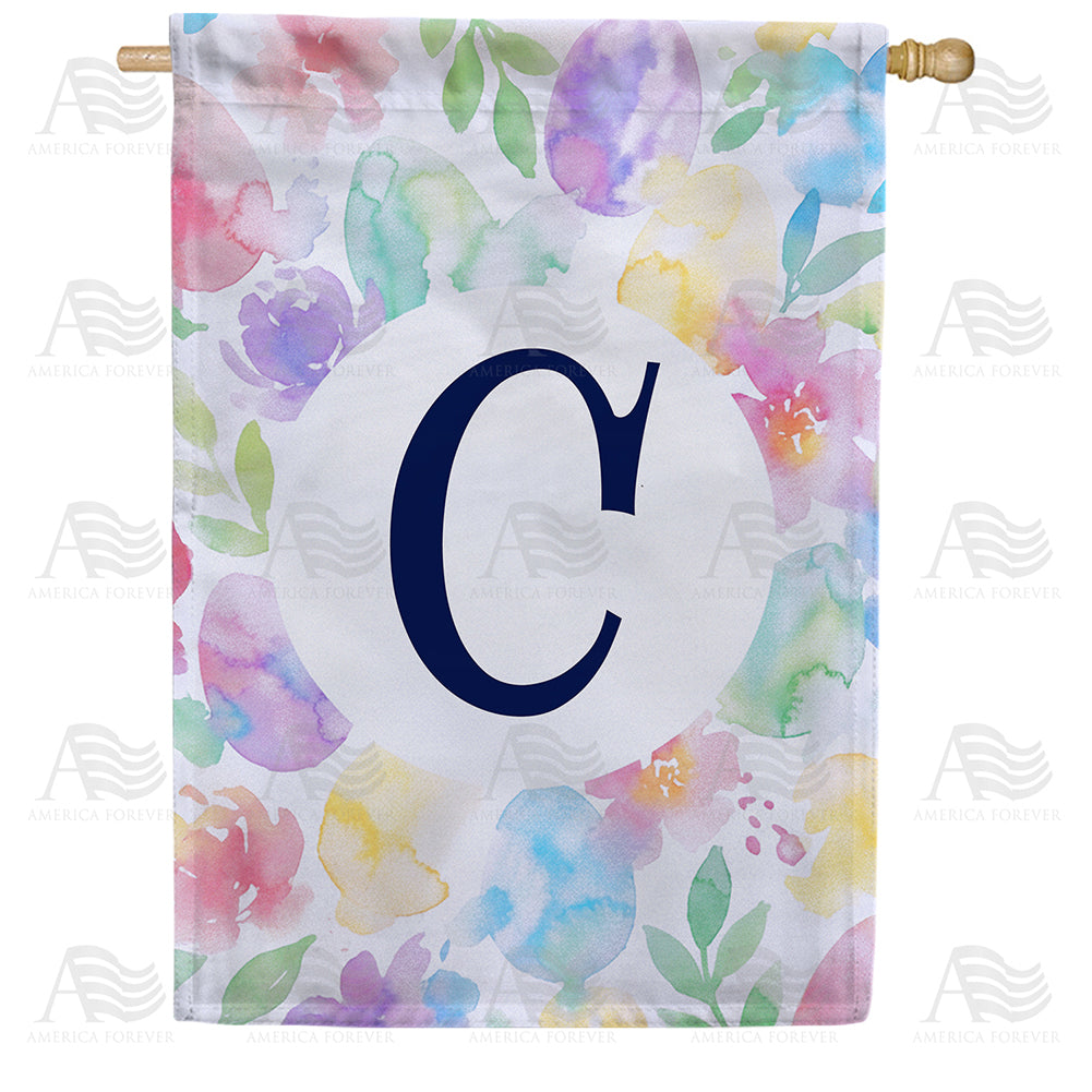 Watercolor Floral Monogram House Flag