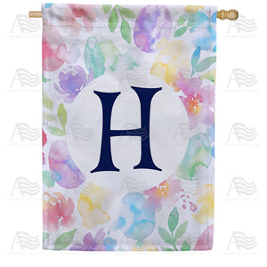 Watercolor Floral Monogram House Flag