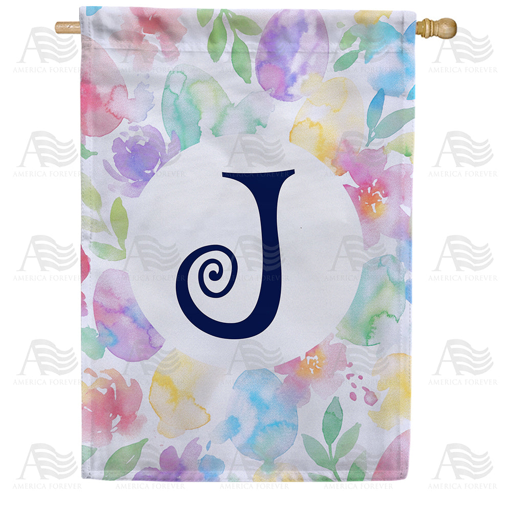 Watercolor Floral Monogram House Flag