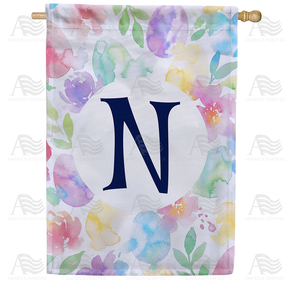 Watercolor Floral Monogram House Flag