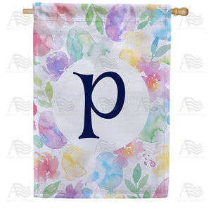 Watercolor Floral Monogram House Flag