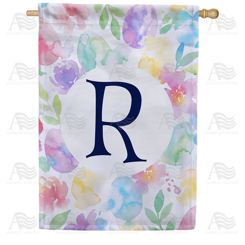 Watercolor Floral Monogram House Flag