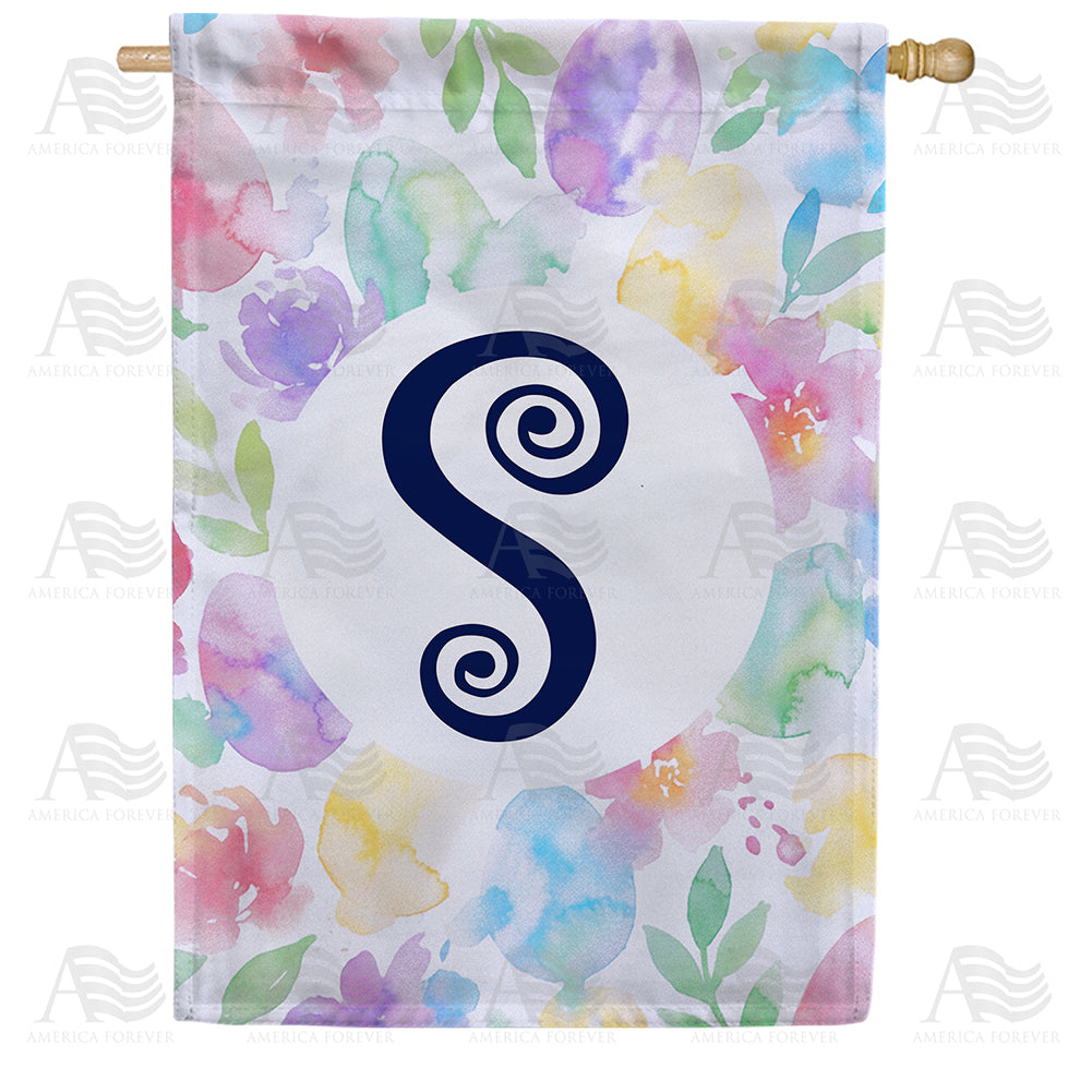 Watercolor Floral Monogram House Flag