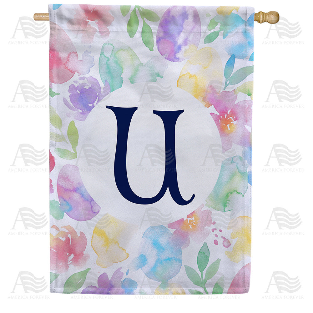 Watercolor Floral Monogram House Flag