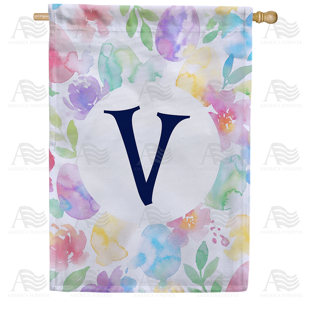 Watercolor Floral Monogram House Flag