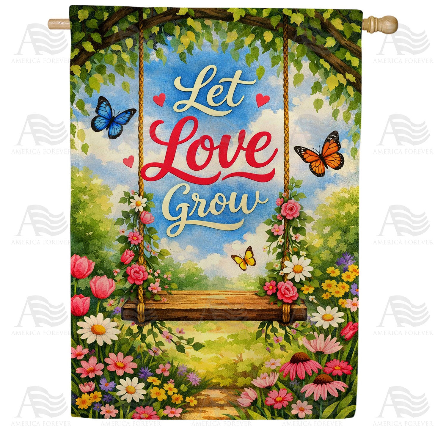 Let Love Grow Spring Floral Swing House Flag