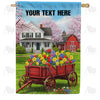 Personalized Spring Farmhouse Red Wagon Double Sided House Flag