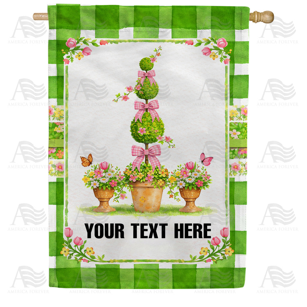 Personalized Spring Topiary with Pink Bows Double Sided House Flag