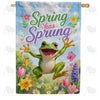 Spring Has Sprung Frog with Flowers House Flag