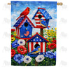 Patriotic Red Cardinals and Bluebirds Birdhouse House Flag