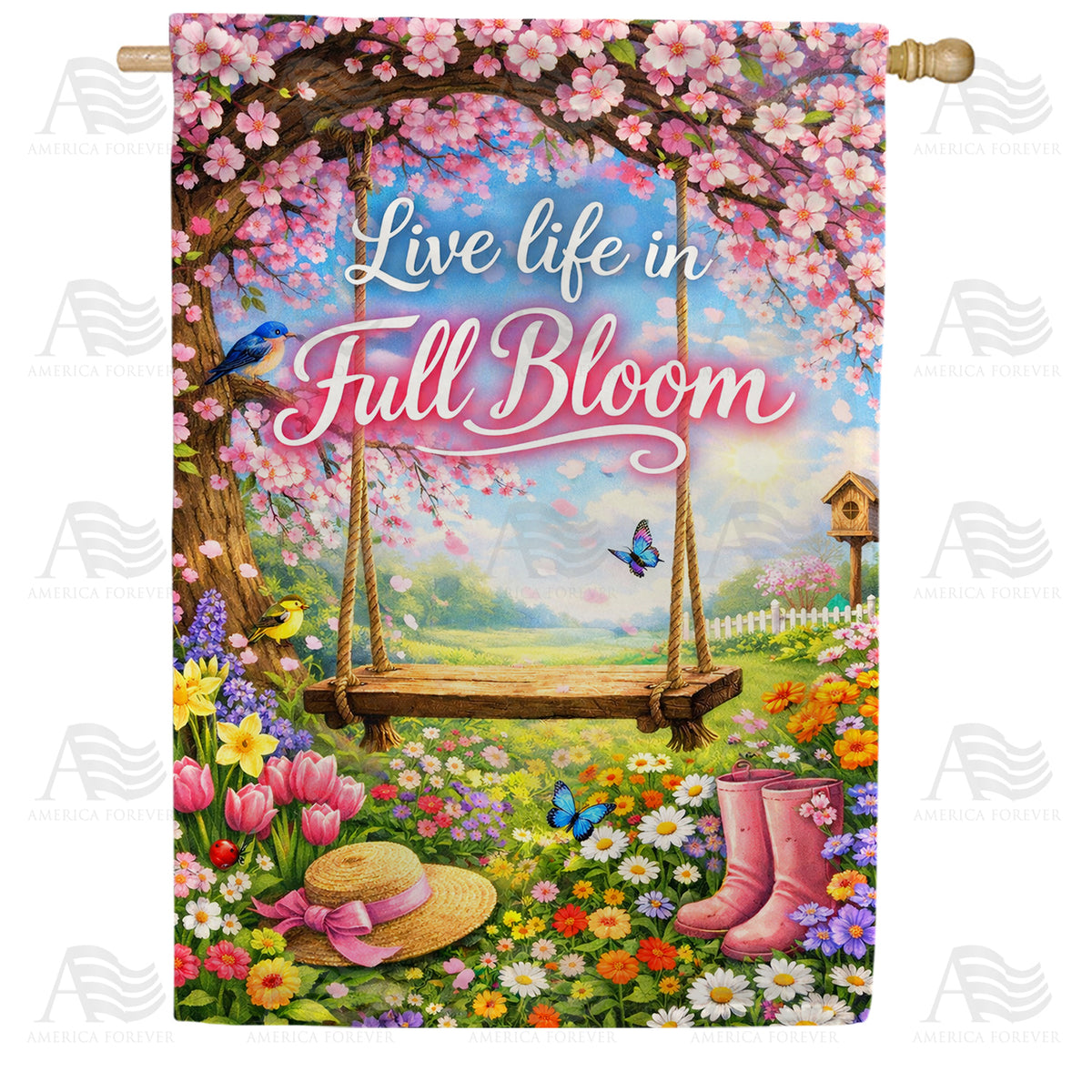 Live Life in Full Bloom Spring House Flag