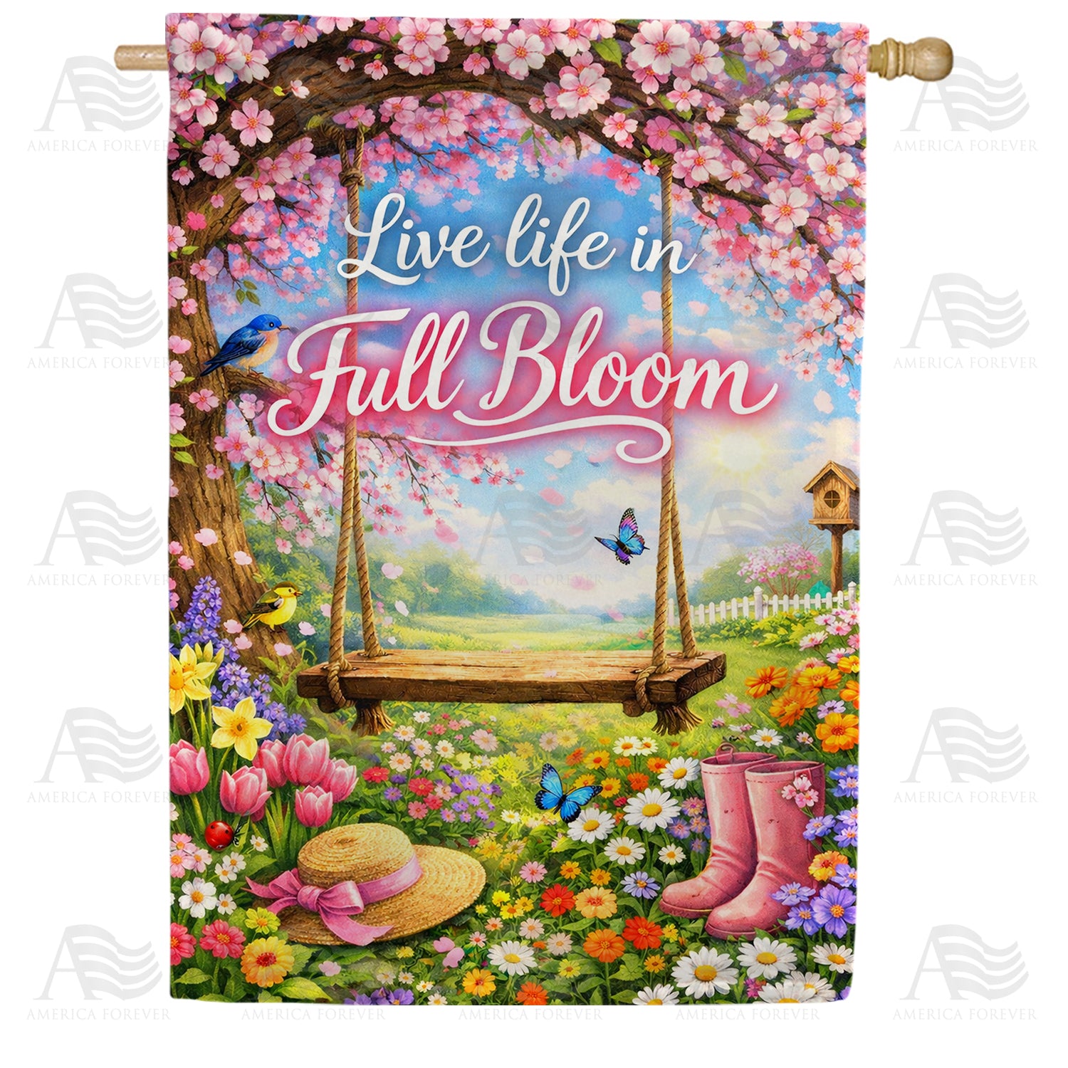 Live Life in Full Bloom Spring House Flag