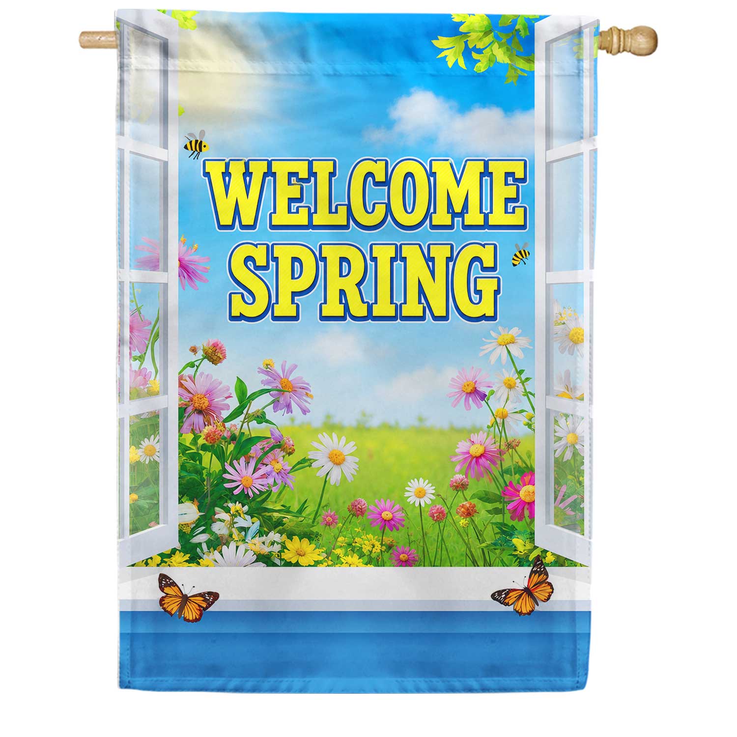 America Forever Welcome Spring Floral Window Scene House Flag