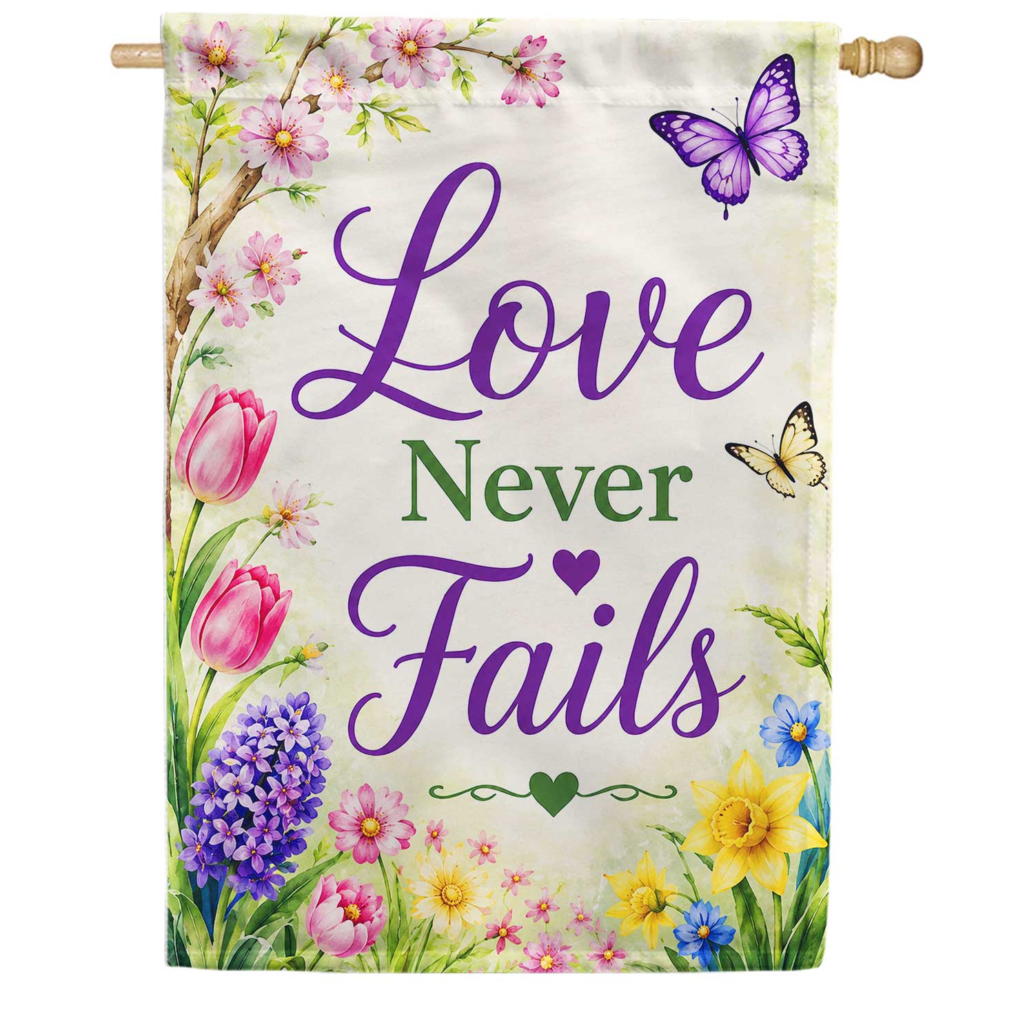 America Forever Love Never Fails Spring Floral Butterflies House Flag