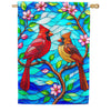 Stained Glass Cardinals with Pink Blossoms House Flag