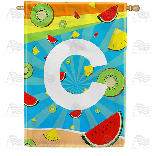 Summer Time Fruits Monogram Double Sided House Flag