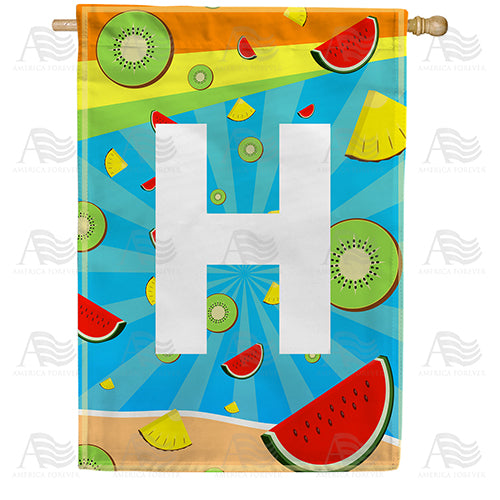 Summer Time Fruits Monogram Double Sided House Flag