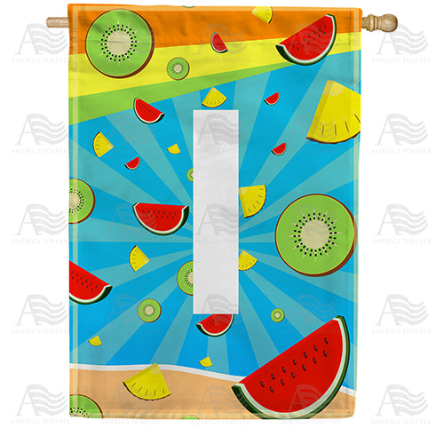 Summer Time Fruits Monogram Double Sided House Flag