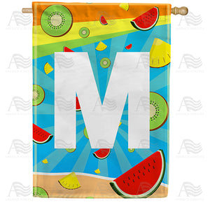 Summer Time Fruits Monogram Double Sided House Flag