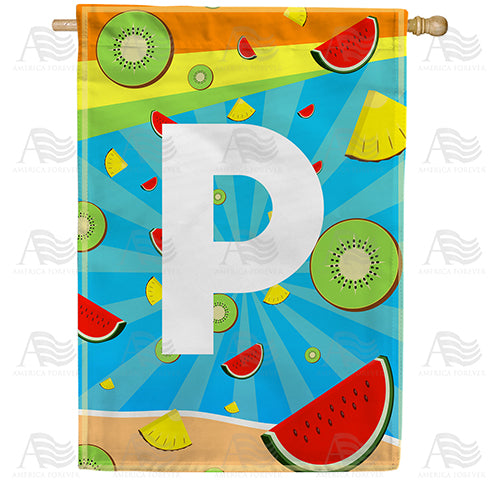 Summer Time Fruits Monogram Double Sided House Flag