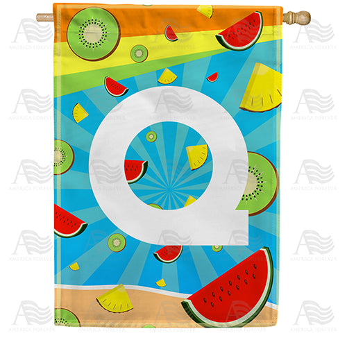 Summer Time Fruits Monogram Double Sided House Flag
